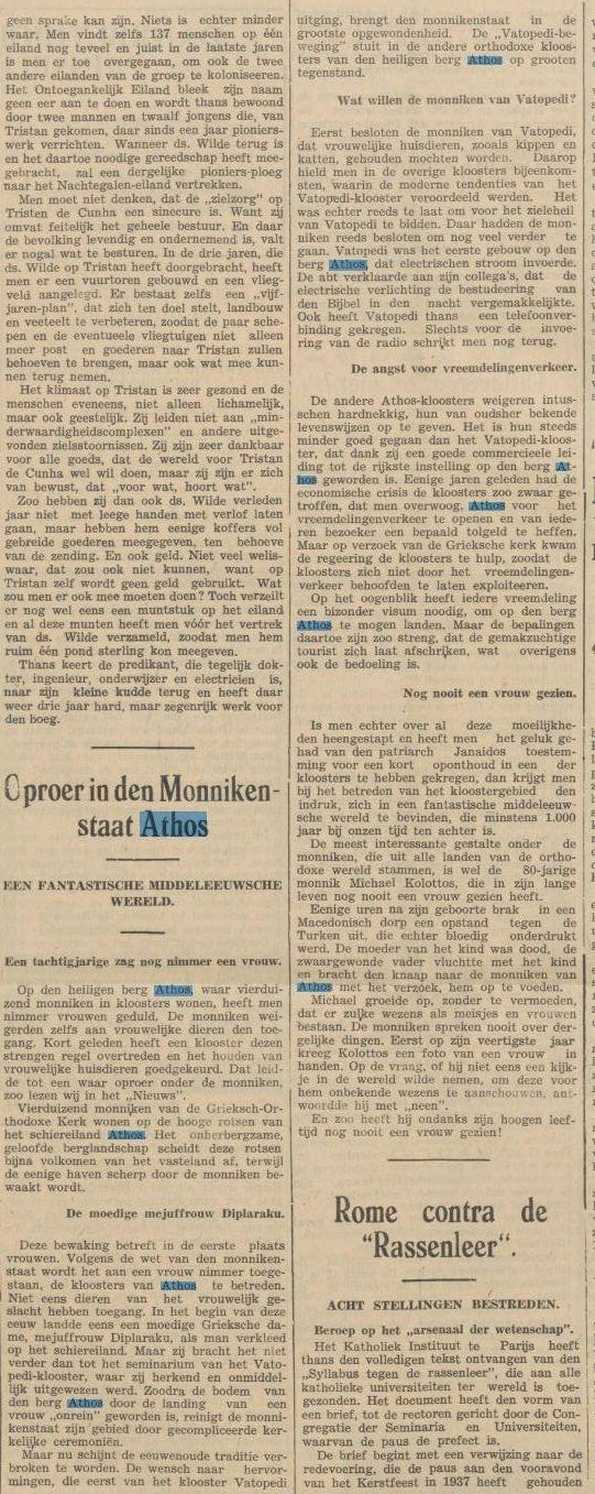 1938 23-05-1938 de Sumatra Post artikel vrouw op athos